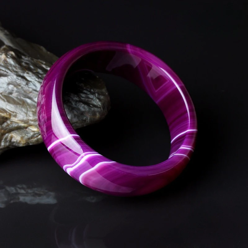 

New Natural Wide Strip Purple Chalcedony Jade Bracelet, Fashionable and Versatile Temperament Jewelry