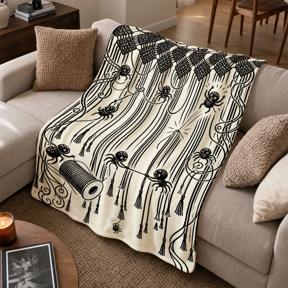 Gothic Spider Web Throw Blanket for Sofa Couch Halloween Spooky Seasonal Decor Tapestry Accent Knit Plush Throw Gift