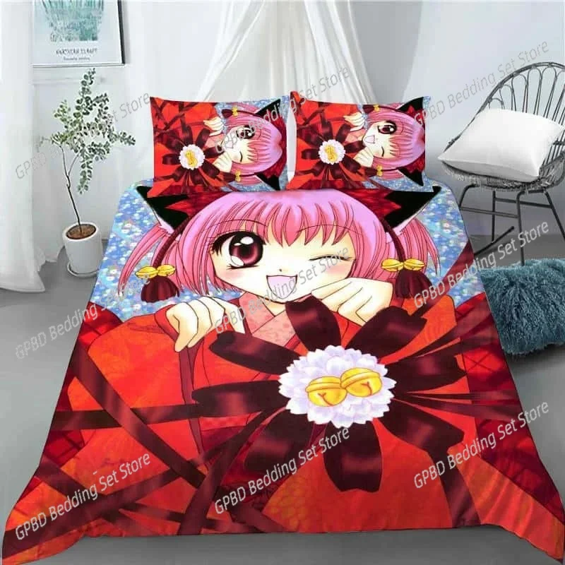 Kawaii Gilrs Anime Tokyo Mew Mew 3D Bedding Set Duvet Cover Pillowcases Single Twin Full Queen King Home Decor Quilt Boys Gift