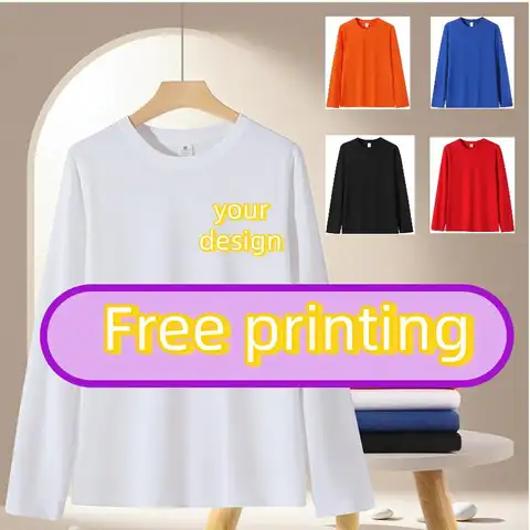 Autumn Long Sleeves Men's Solid Color T-shirt Custom Logo Personalization Print Diy Design Company Group Work Clothes Top