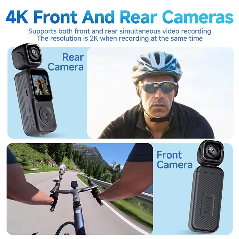 4K Dual Lens Action Camera 180° Rotatable Lens WiFi Anti-Shake Portable Sport Camera for Motorcycle Helmet Bicycle Vlog Mini Cam
