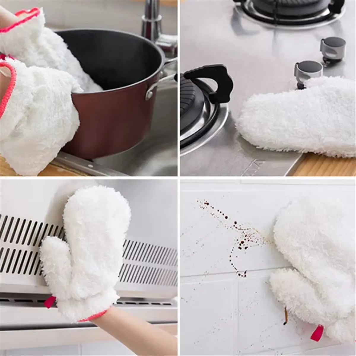 A56K Bamboo Fiber Dishwashing Gloves Non-Stick Steel Wire Oil-Proof Gloves Dishwashing Cloth Kitchen Cleaning Gloves