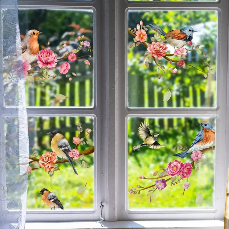 Spring Summer Flowers Birds Series Window Decoration Stickers Pvc Room Decoration Electrostatic Glass Shading Stickers