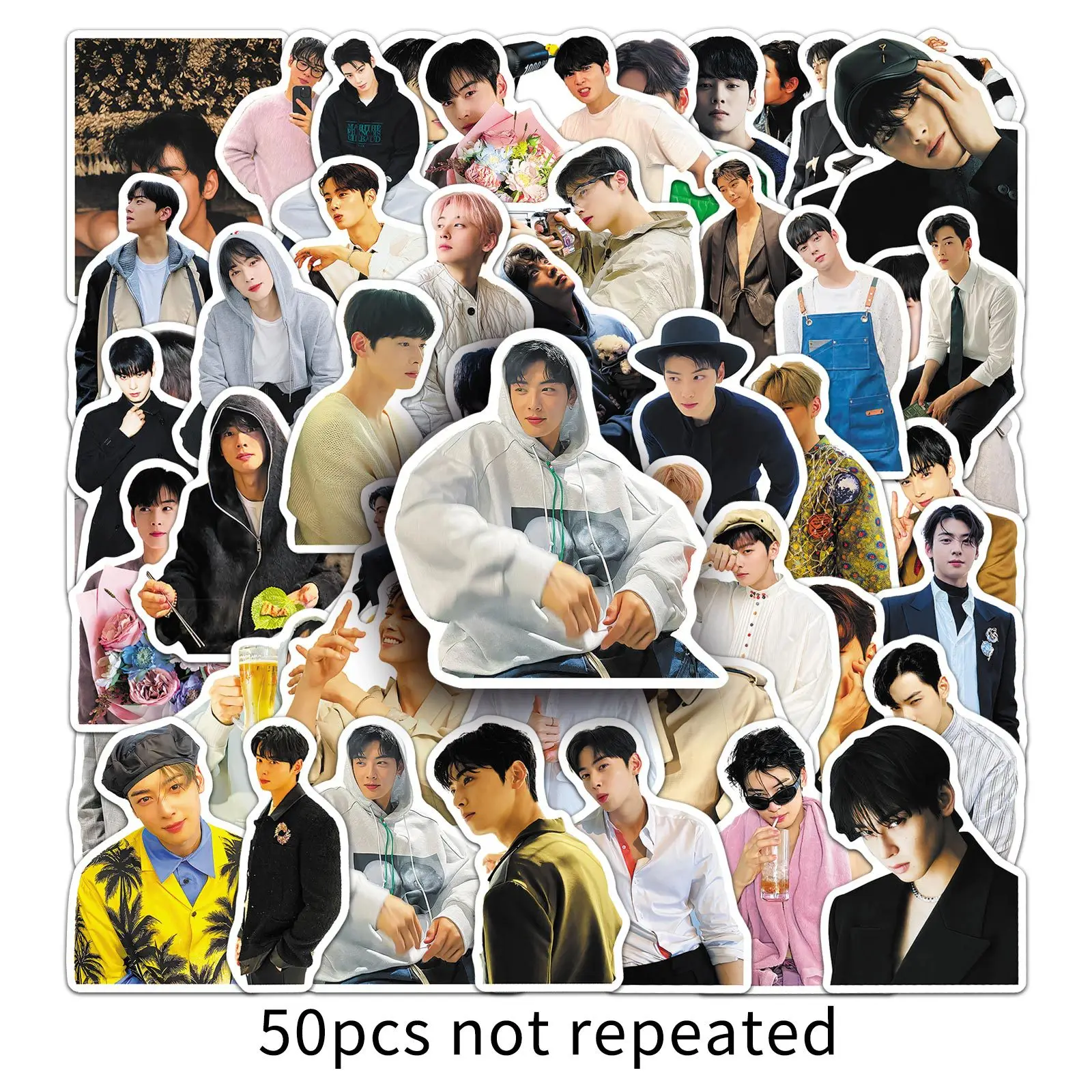 

50pcs NEW KPOP Singer Cha Eunwoo stickers Korean celebrity fan merchandise decorative water cup phone Fans Collection Gift