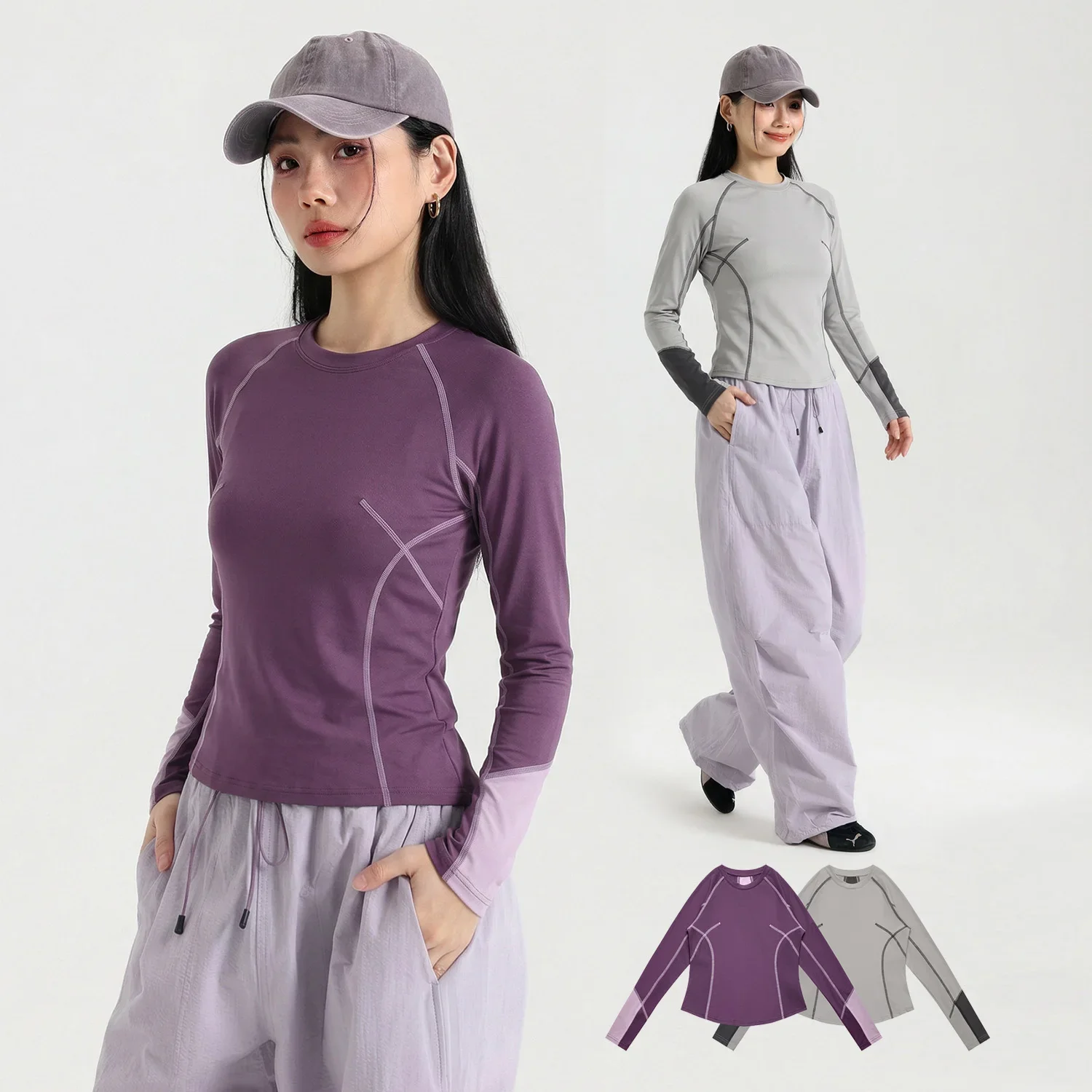 Women Outdoor Hiking Quick Dry Splice Long Sleeve Casual Sport T-shirt Sweet Girl Streetwear Y2k Vintage Short T Shirts Tops