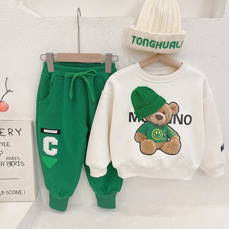 Baby Clothes 2024 New Children's Little Bear Long Sleeve Set Boys and Girls' Letter Sweater Pants Two Piece Set Simple Sportswea