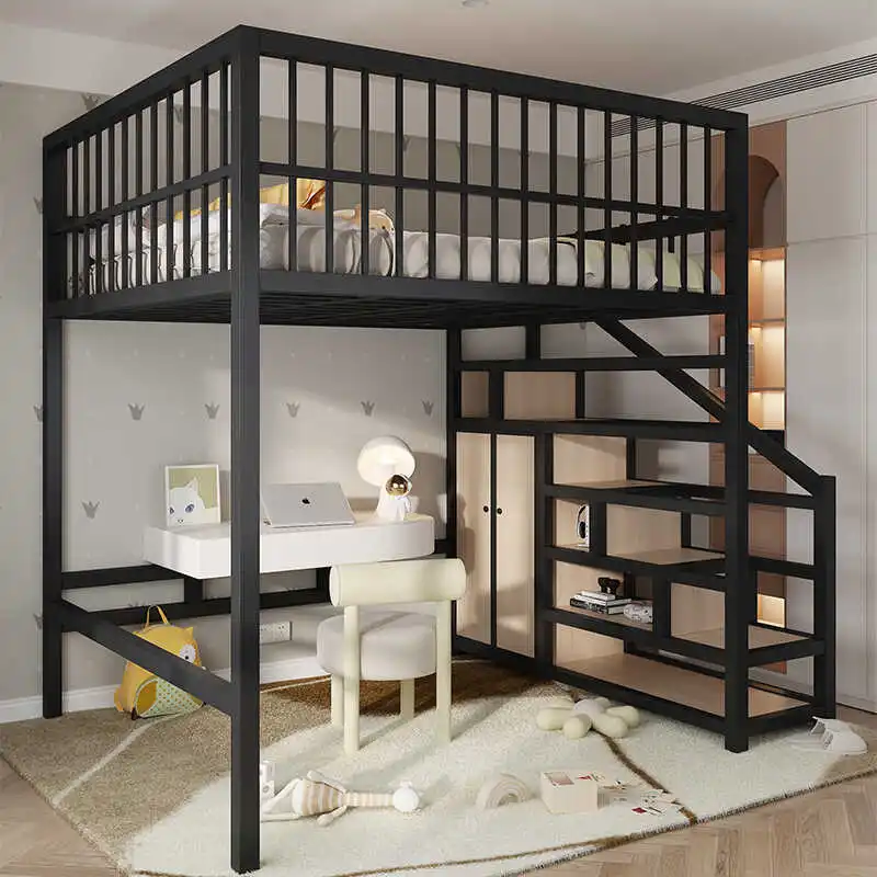 

Simple wrought iron elevated bed space saving single bed attic children bed empty small apartment