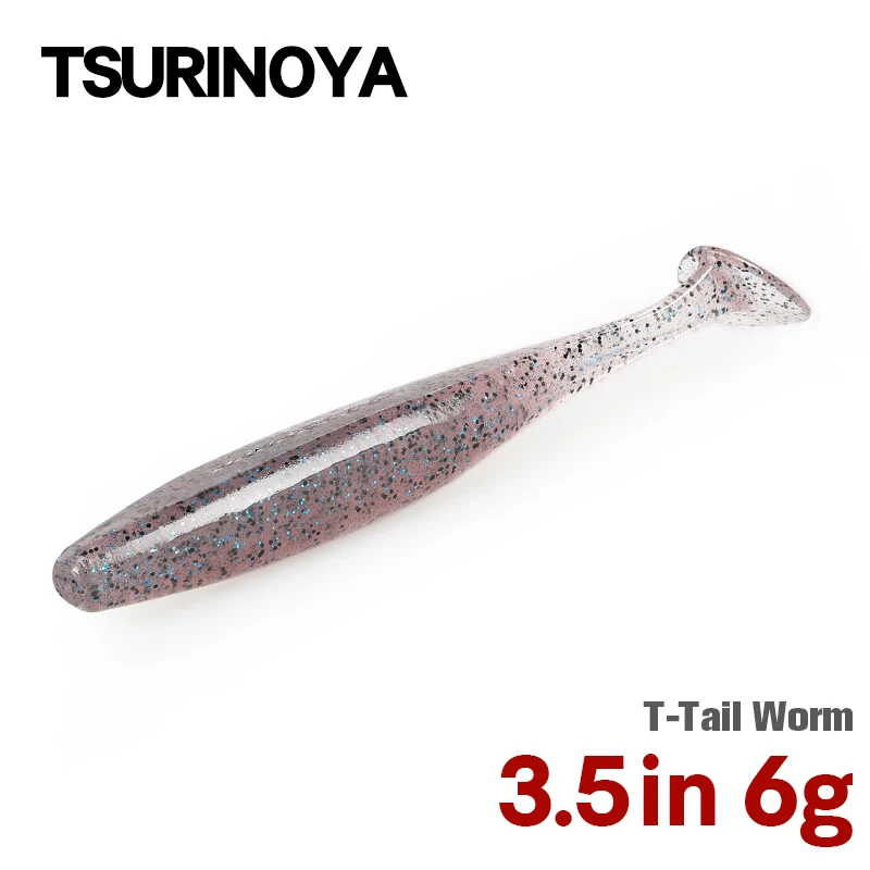 TSURINOYA Fishing Lure T Tail Worm 89mm 3.5in DANCER Soft Lures Add Salt Shrimp Attractant Silicone Artificial Soft Baits