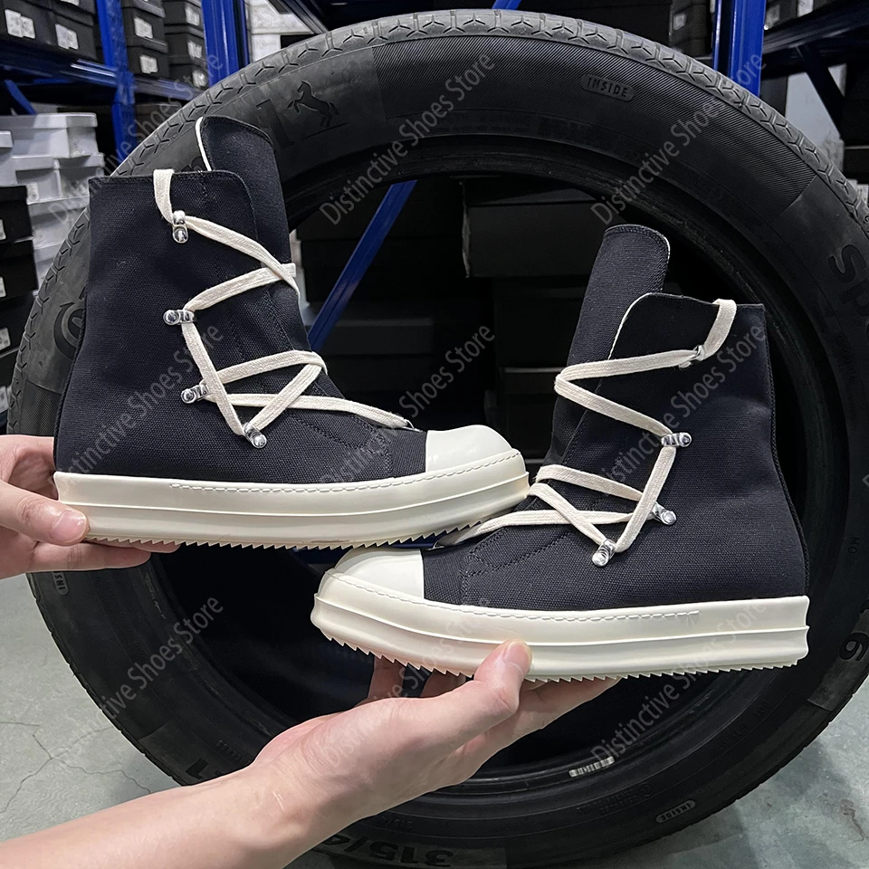 

Brand Luxury Designer Black Canvas Shoes Classic Pentagram RO Men Shoes Women Ankle Boot High Quality Zipper Fashion Sneakers