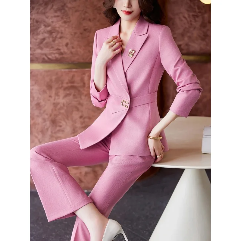 Elegante calça branca para mulheres, roupas femininas de trabalho, jaqueta e calças, blazer para baile de formatura, casaco para senhoras, conjunto de 2 peças