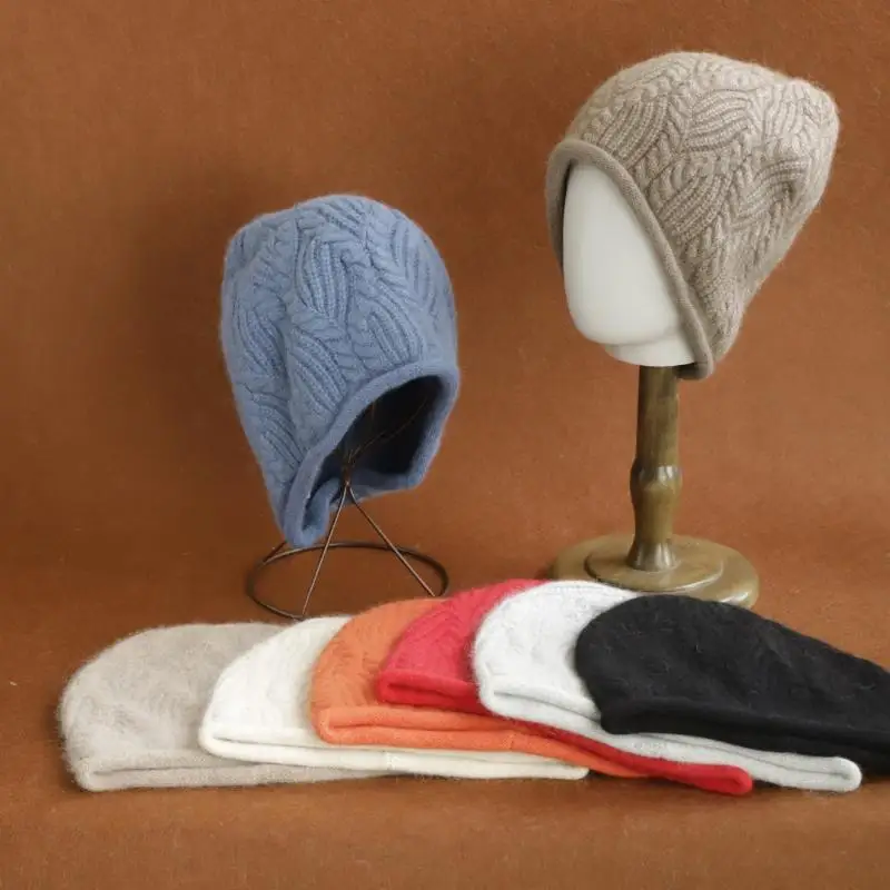 2026 Neue Y2K Herbst-Winter Warme Wollmütze für Damen, Modische Vintage-Kaninchenfellmütze, Vielseitige Faltbare Strickmütze – Detail 3