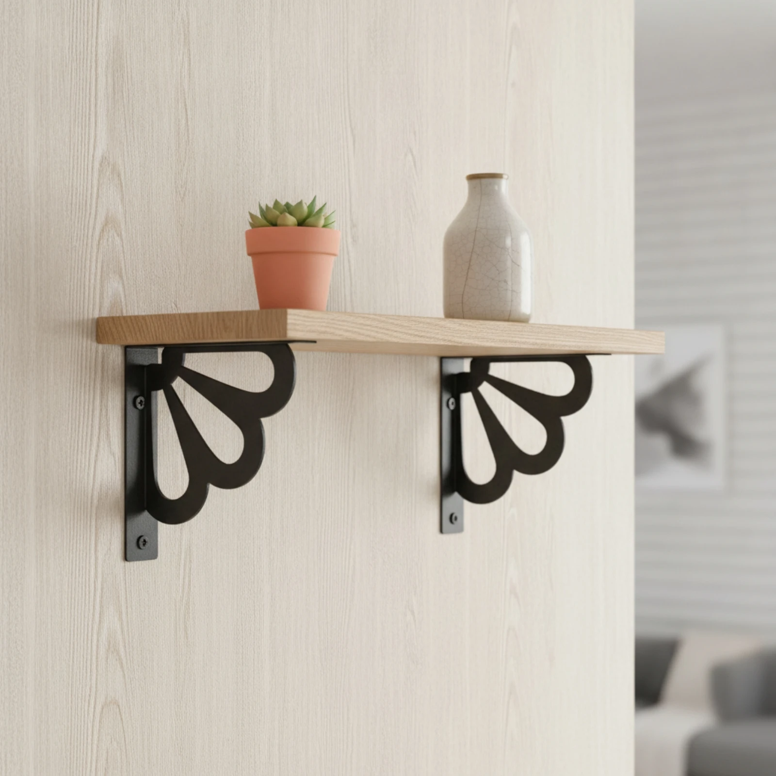 Wall Shelf Brackets Matte Black Wall Mounted Shelf Brackets Powder-Coated Space-Saving for Living Room, Kitchen