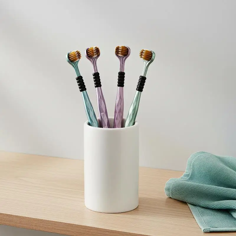 5Pcs Three Sided U Shape Toothbrush With Soft Carbon Gold Bristles Full Wrapped Cleaning Perfect For Daily Oral Care Home Use+~