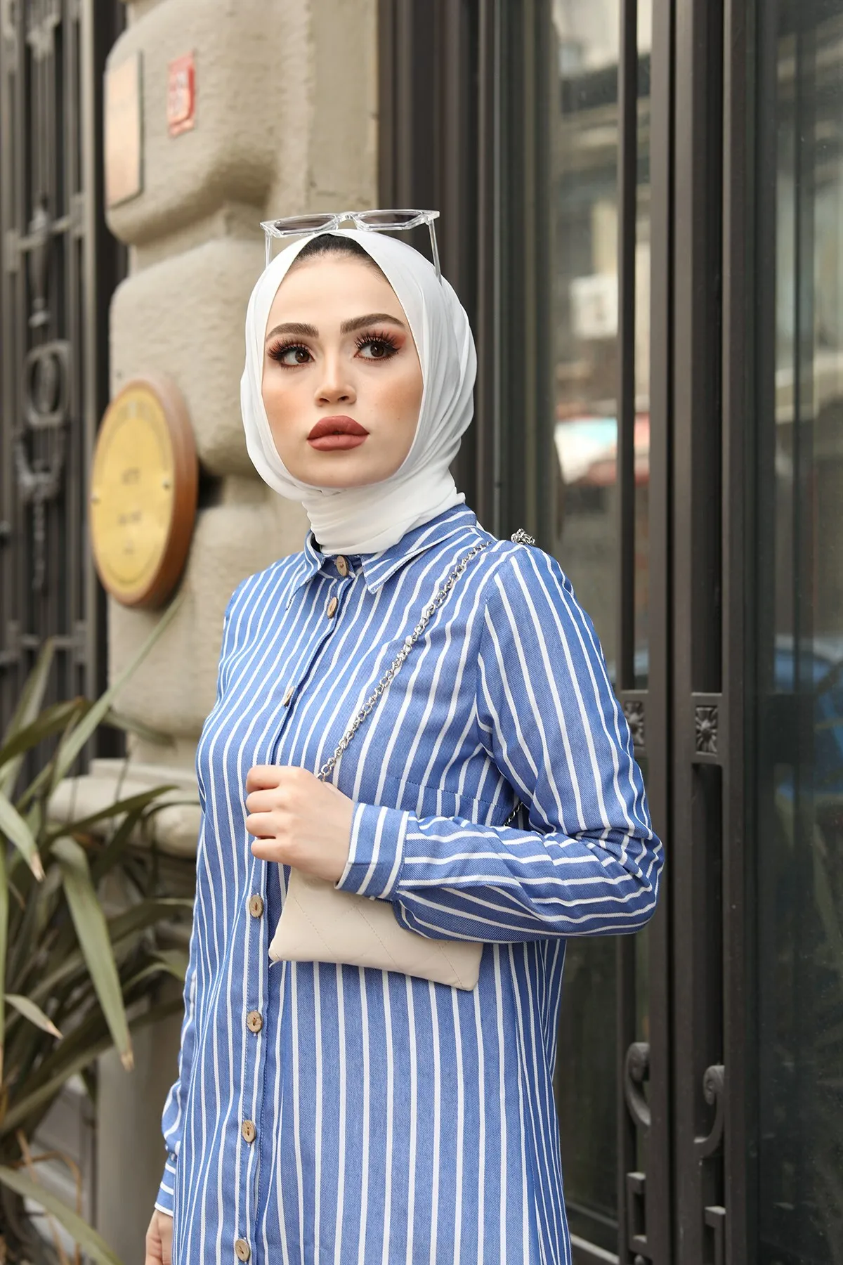 MDI Stripe Bilateral Suit-Indigo Winter Autumn 2021 Muslim Women Hijab headscarf islamic Turkey