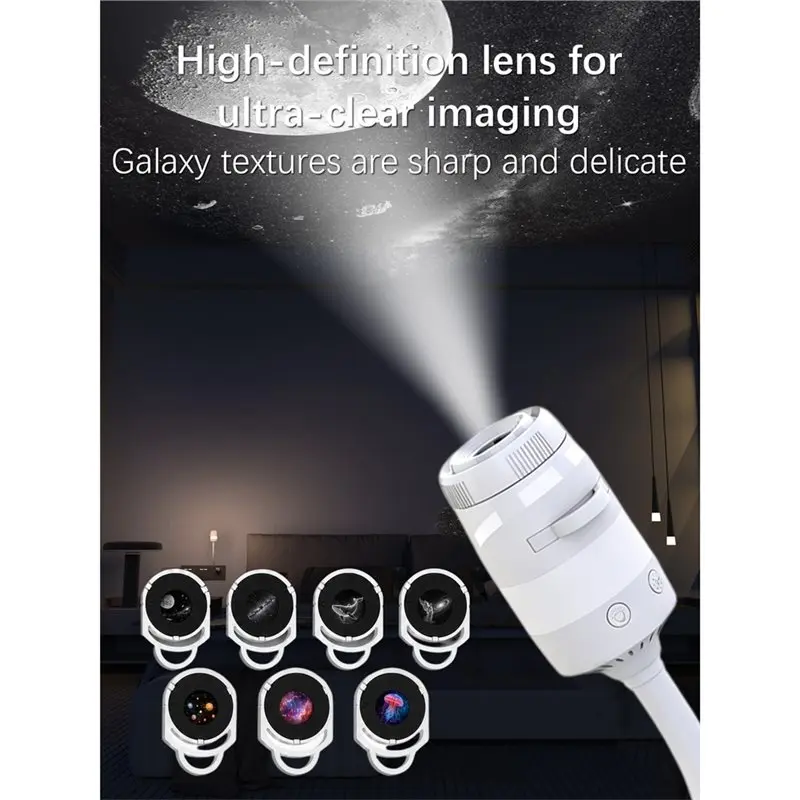 DT19-Galaxy Projector 7-In-1 HD Night Light Romantic Starry Sky Atmosphere Lamp 360° Flexible For Gift