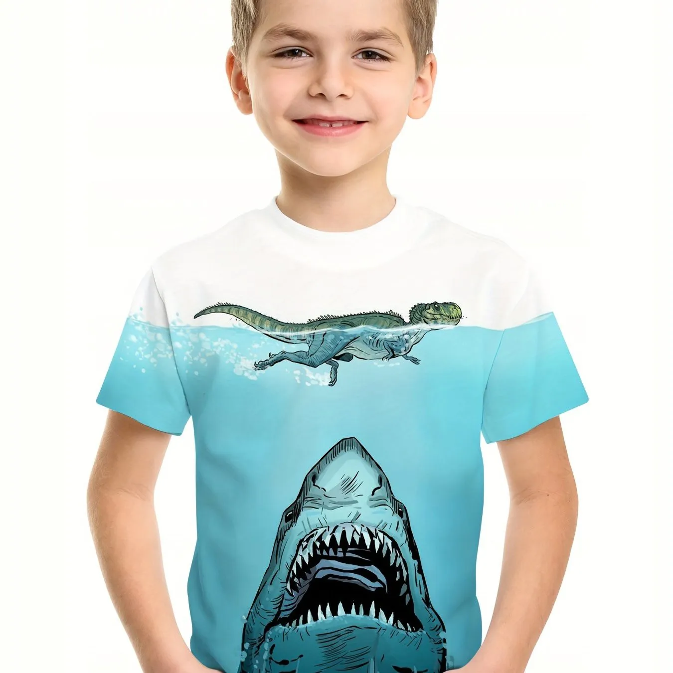 T-shirt hawaïen à col rond pour enfants, t-shirts décontractés pour garçons, vêtements de plage pour enfants, doux et confortable, respirant, vacances d'été