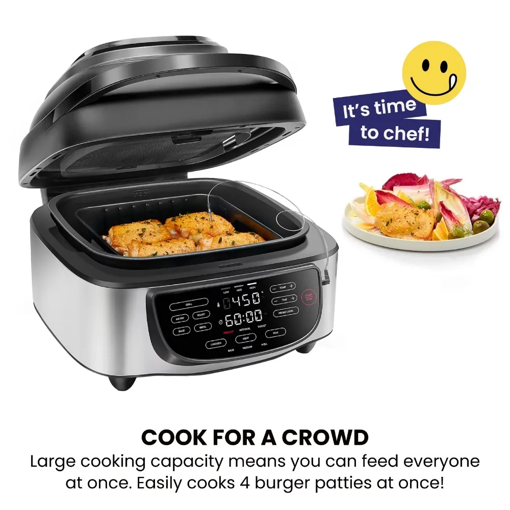 2023 New Chefman 5-in-1 Air Fryer + Indoor Grill with Cooking Thermometer, 7.4qt Capacity