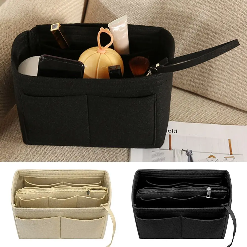 Lightweight Handbag Insert Felt Cosmetic Organizer Toiletry Container Zipper Multifunctional Multi-Pocket Handbag Travel