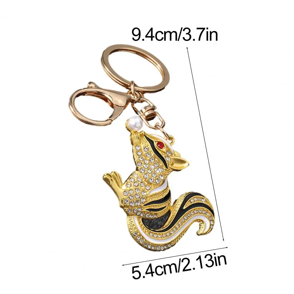 Rhinestone Keyring Enamel Squirrel Keychain Pendant with Rhinestone Accents Rotating Chain Key Ring Lobster Clasp Key Charm