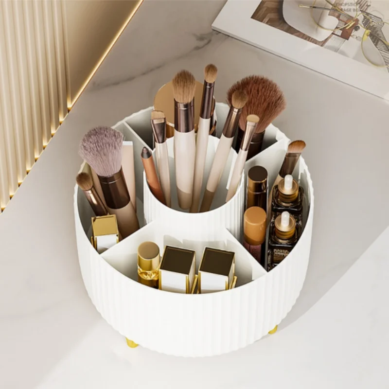 5 Slot 360° Rotating Desktop Makeup Cosmetic Storage Box Large Capacity for Bathroom Portable Lipstick Makeup Brush Pen Holder