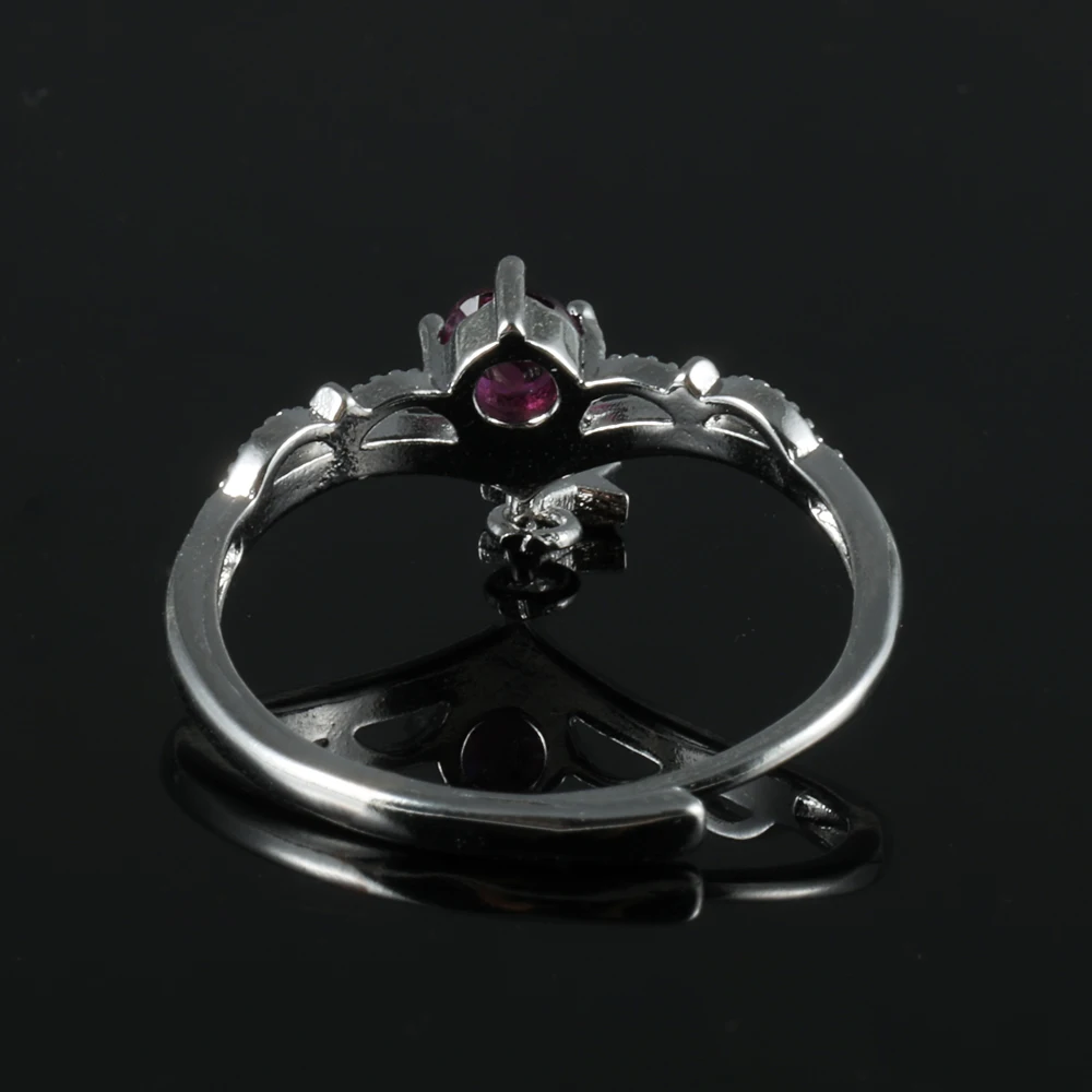 100% natural gemstone garnet copper-plated with silver adjustable ring for women gift jewelry