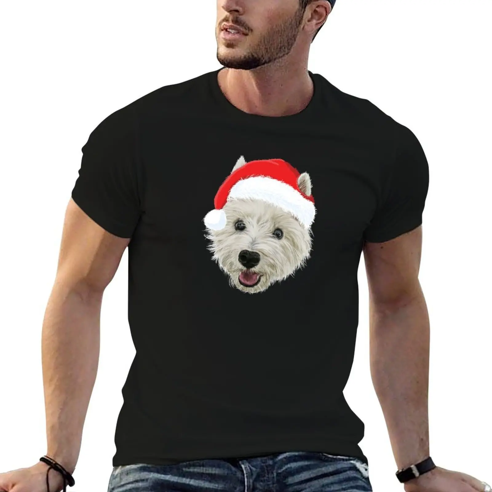 West Highland Terrier Christmas Santa Hat T-Shirt t shirt man plain funny t shirts dark humor t shirt personalised T-shirt