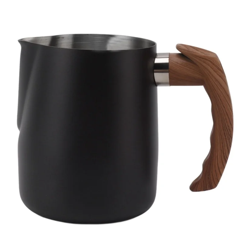

Milk Frothing Cup Inner Scale 304 Stainless Steel Dripless Spout Coffee Steaming Pitcher With Handle Matte Black 600ml