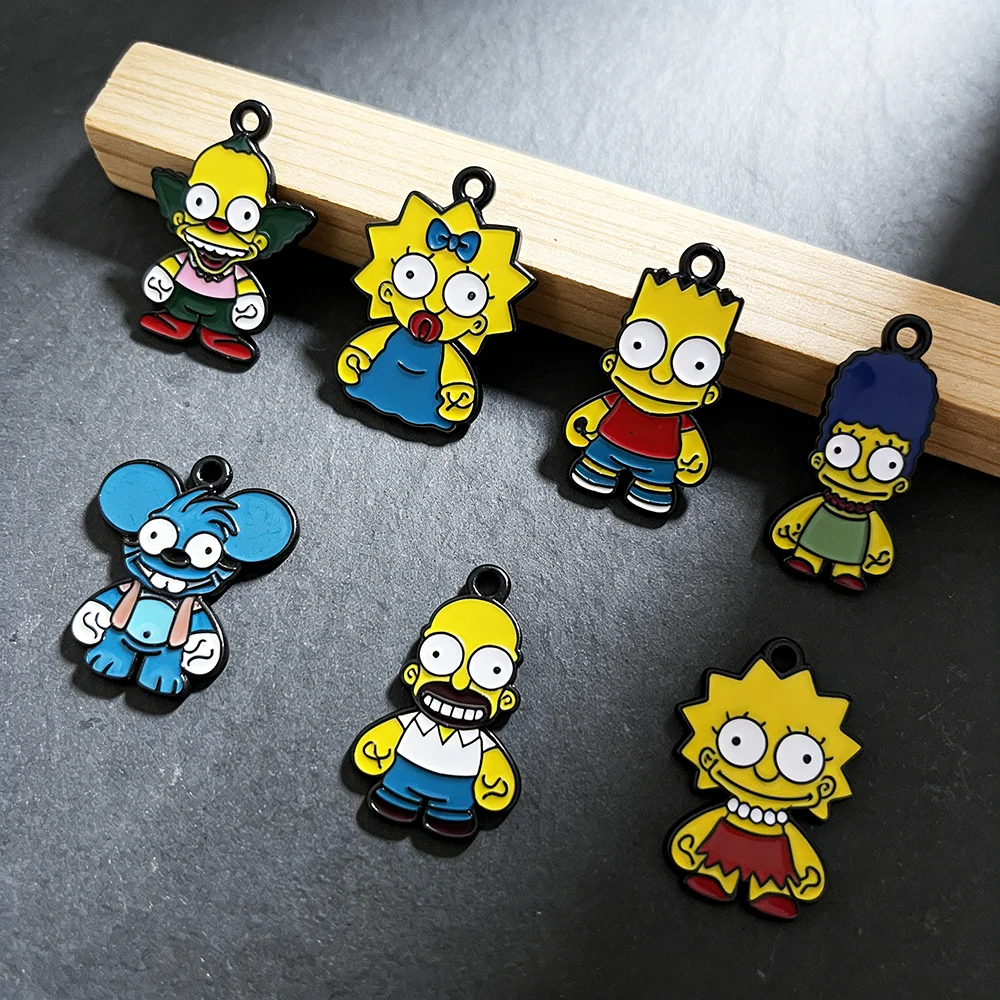 7 Stück Simpsons-Familien-Anhänger aus Legierungsmetall, DIY-Zubehör für die Schmuckherstellung von Ohrringen und Armbändern