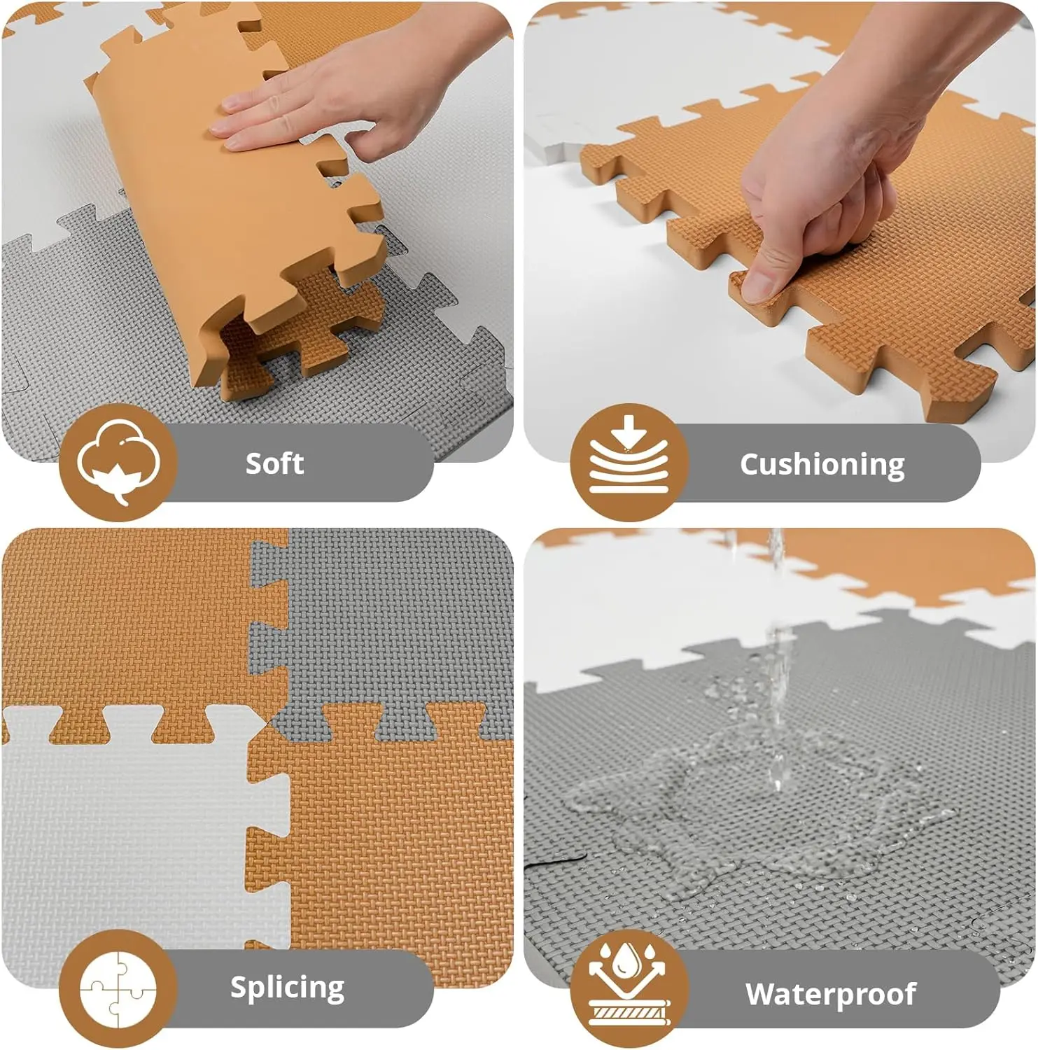 16 Tiles Baby Play Mat for Floor, EVA Foam Baby Floor Play Mat with 0.6 Inch Thick Interlocking Foam Tiles view 5