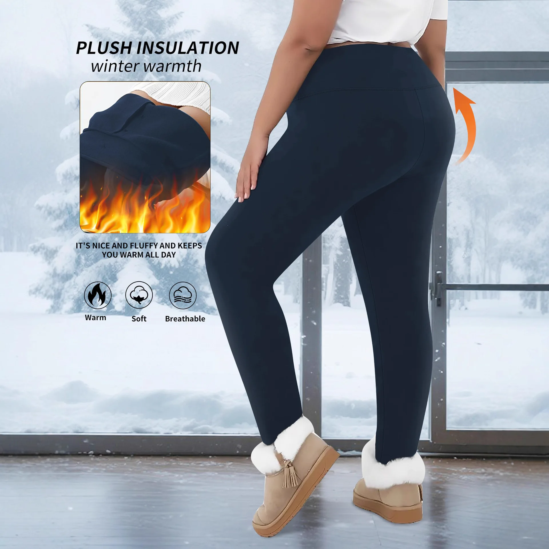 Women Plus Size High Waist Fleece Lined Leggings Butt Lifting Winter Thermal Yoga Workout Pants