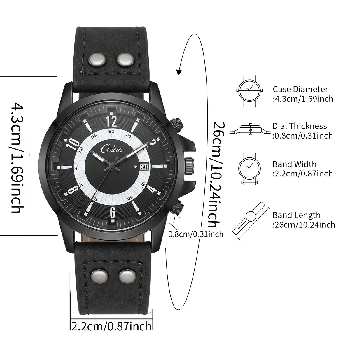 Men's Quartz Watch with Alloy Dial, Business Men's Watch, Circular Sports Watch with Calendar, Trendy Men's Watch