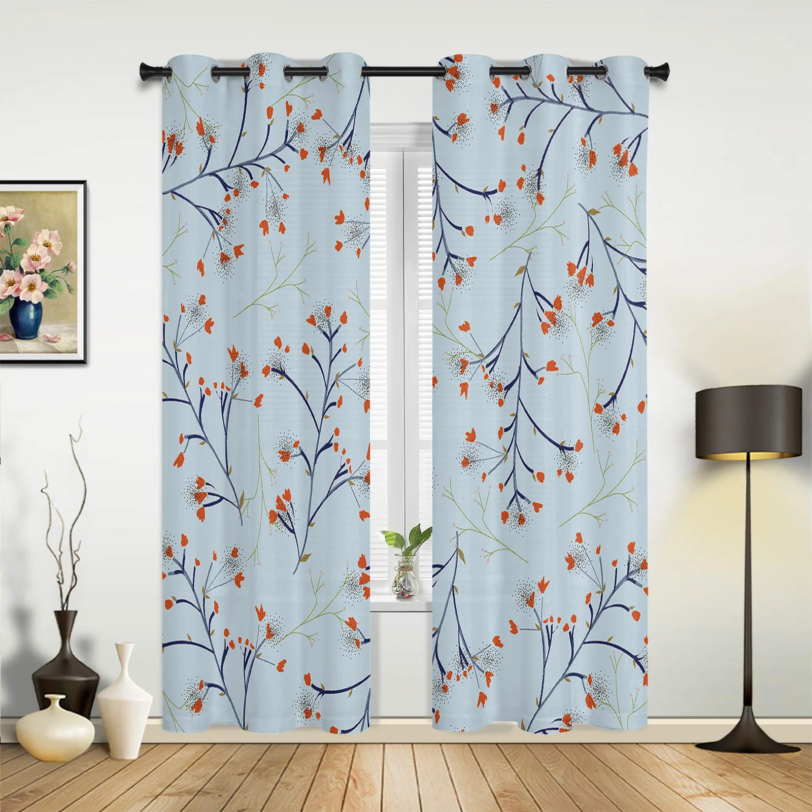 Pop Art Plant Leaf Floral Flower Luxury Window Curtains Printed Curtains for Living Room Kitchen Home Decor Valance Drapes