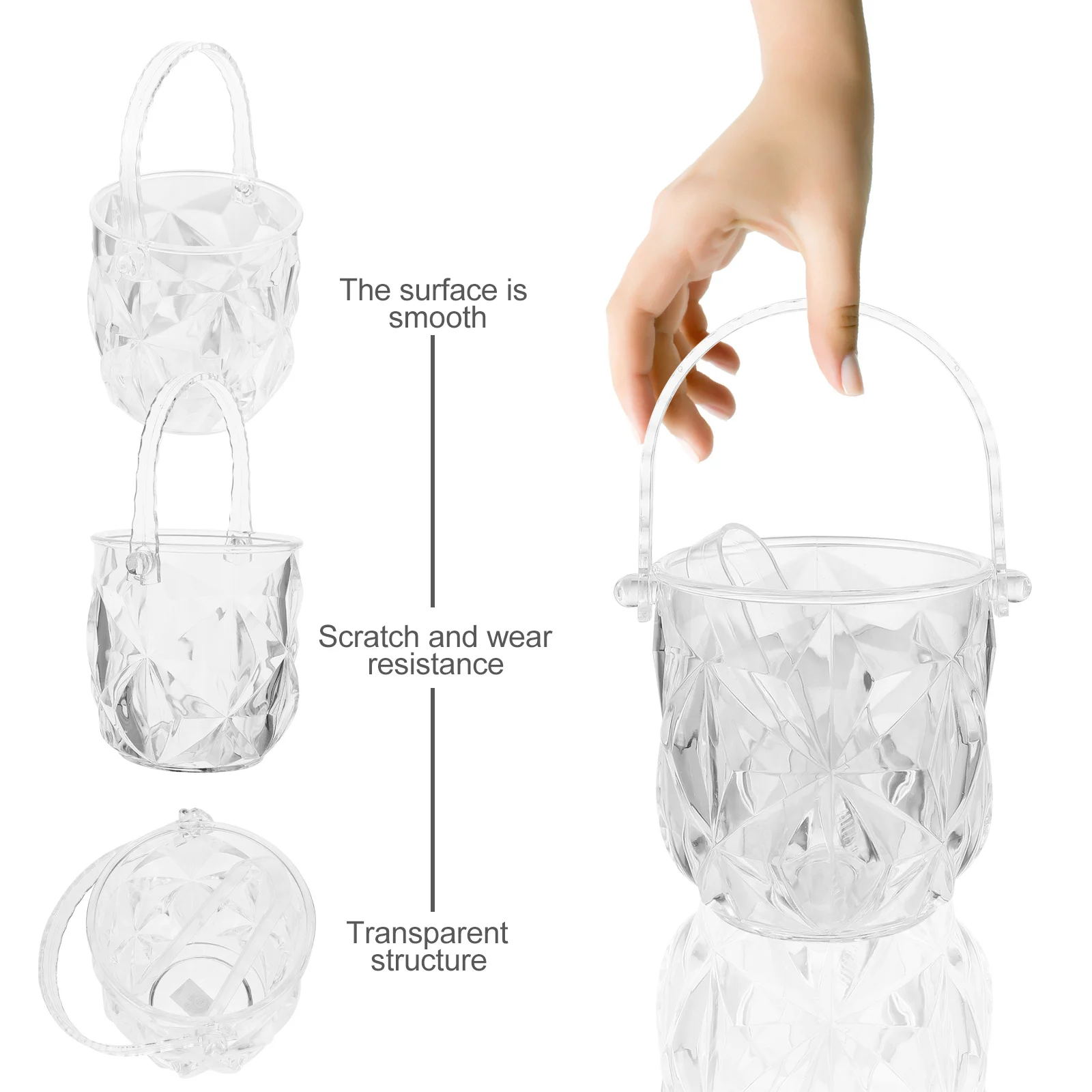 

1Set Ice Bucket Acrylic Portable Lightweight Bar Party Banquet Multifunctional Ice Storage Clip Multi-Purpose Bucket