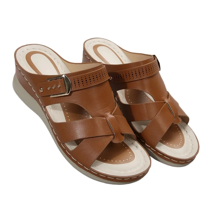 

2026 New Summer Women Platform Slippers Fashion Retro Casual Beach Shoes Orthopedic Sandals Peep Toe Comfort Sandalias De Mujer