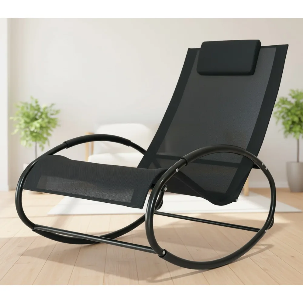 

Outdoor Rocking Lounge Chair with Pillow & Cool Mesh for Pool Beach Sunbathing Patio Relaxation