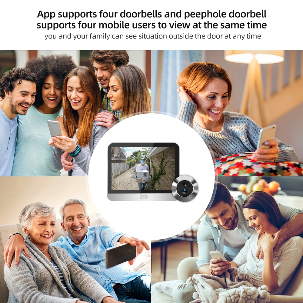 5MP WiFi Peephole Tuya Smartlife Video Doorbell Camera Security One-Way Audio Night Vision 4.3' HD Video Doorbell Eye Cat Camera