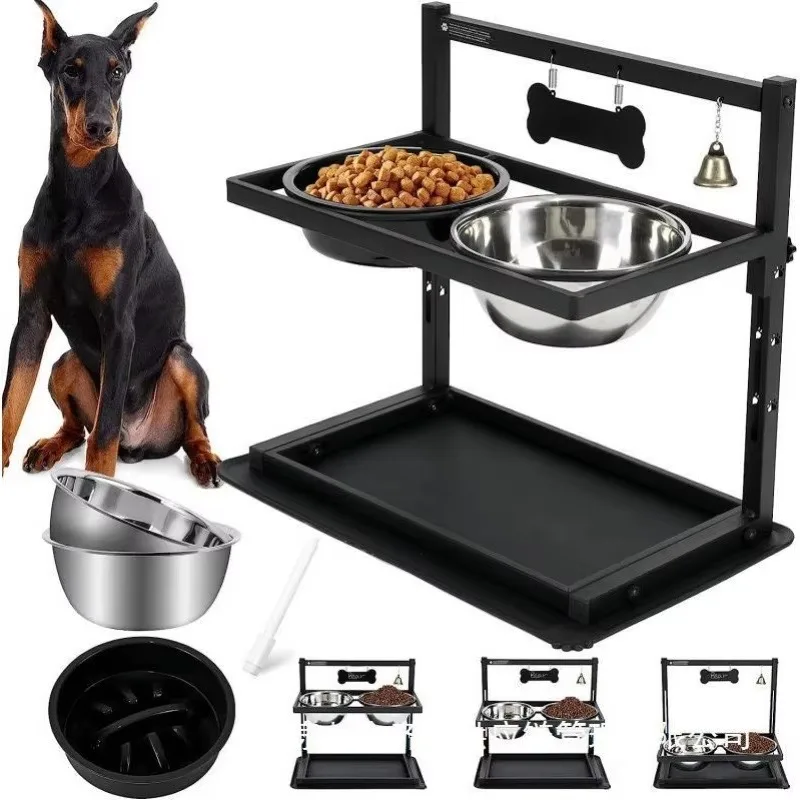 

Custom Elevated Dog BowlStainless Steel Dog Bowl Adjustable Height Raised Pet Food Water Bowls Mat Raised Dog Bowl Stand
