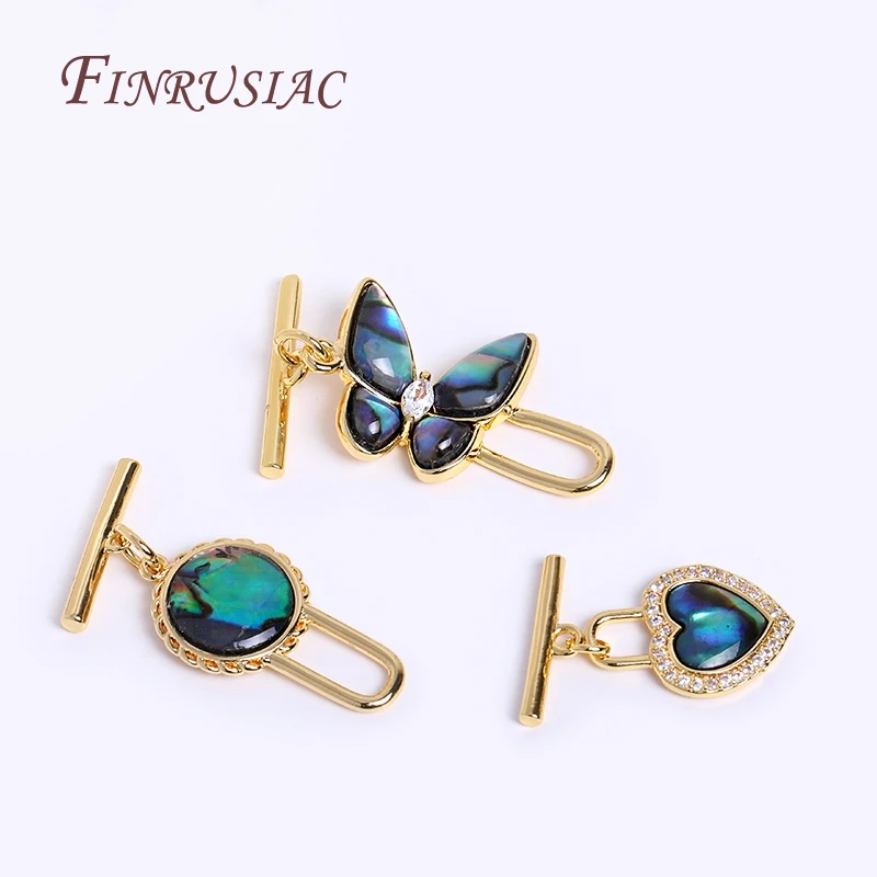 3 Style Gold Plated Abalone Shell Pattern OT Clasps For Necklace Supplies,Butterfly,Heart,Round Shape Toggle Clasps DIY Jewelry