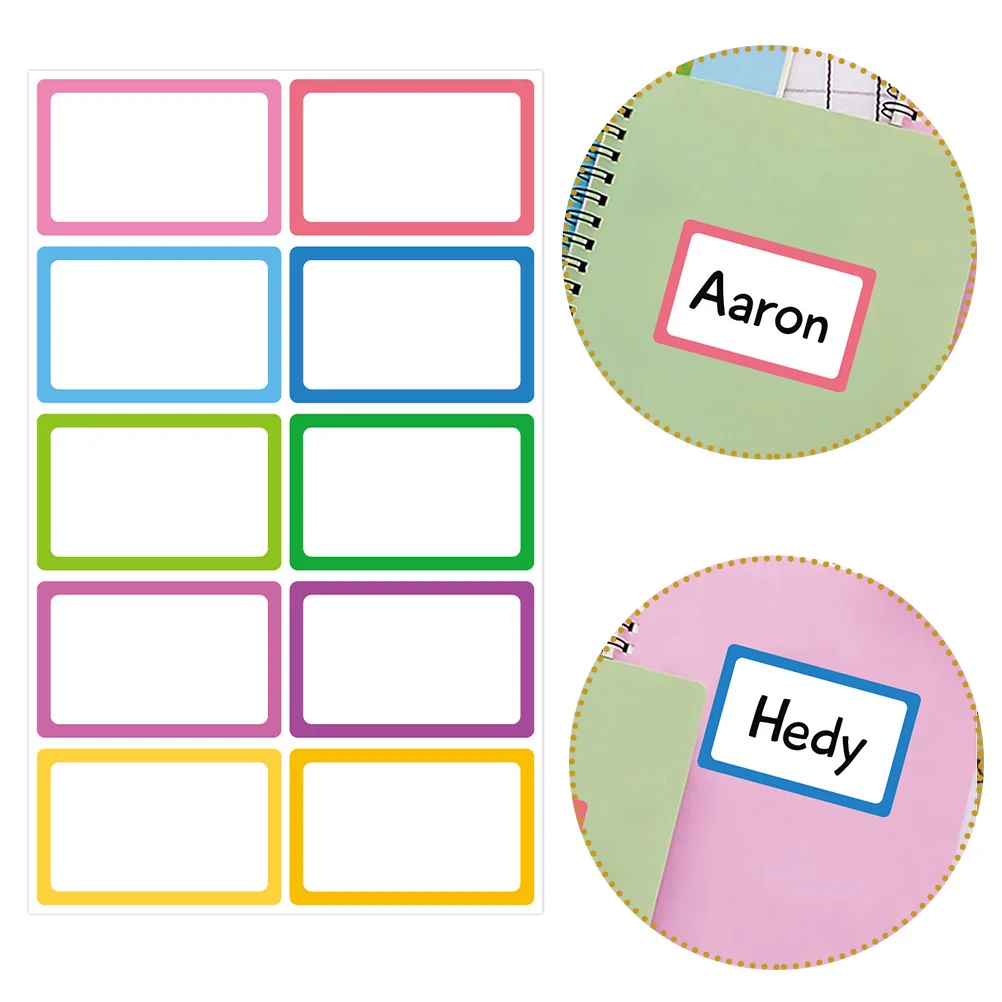 

10 Sheets Blank Name Stickers Colorful Border Sorting Labels Thick Paper Smooth Writing No Residue Self Adhesive for Home Office