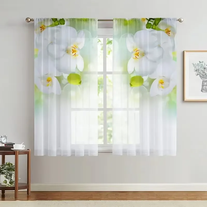 2PCS Orchid, Modern Style, Flat Printed Transparent Curtains, Perfect for Bedrooms, Living Rooms, Dining Rooms, and Bathrooms