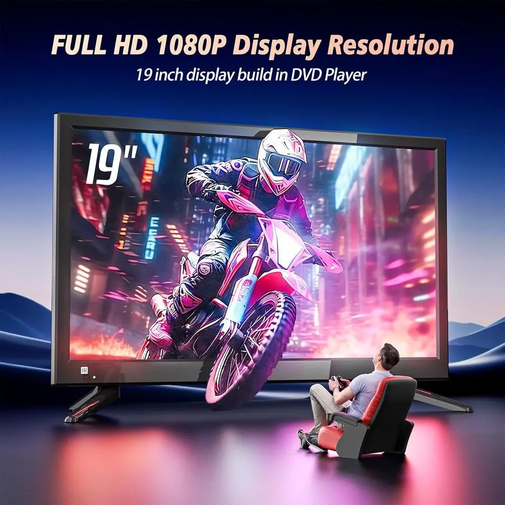 19 Inch 1080P LCD TV DVD Player Combo with HDMI USB for Home, Kitchen, RV Camper, or Office