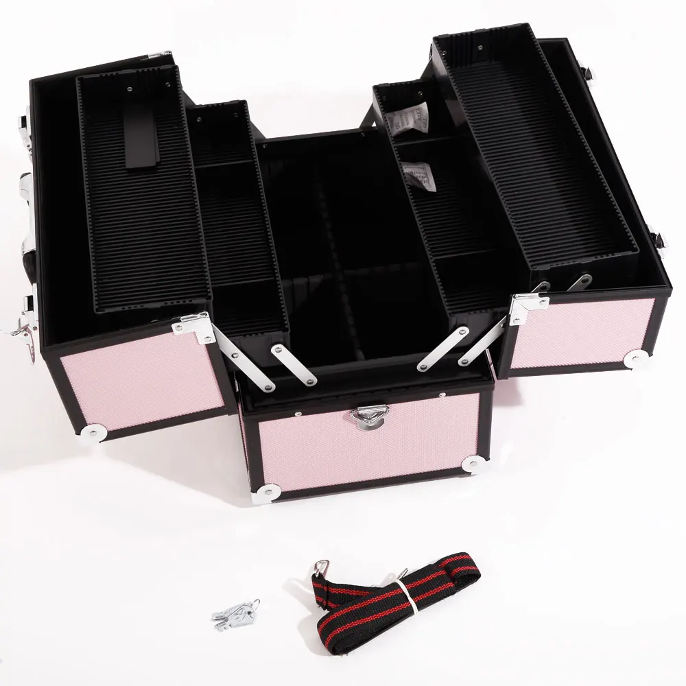 SM-2083 Aluminum Alloy Makeup Train Case Jewelry Box Organizer Pink