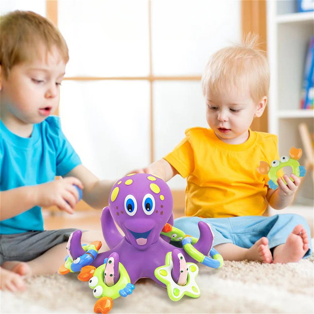 Flutuante Polvo Roxo Banho Brinquedo com 5 Anéis Hoopla, Puzzle Anel Jogando, Brinquedos Sensoriais, Presente Baby Shower, 18 + Meses