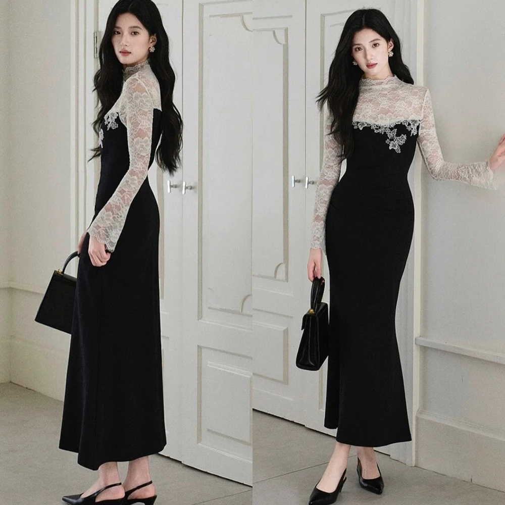 Personalizado sereia tripulação pescoço elegante gracioso vestido de noite clássico delicado vestidos de celebridades moderno vestido de festa de alta qualidade