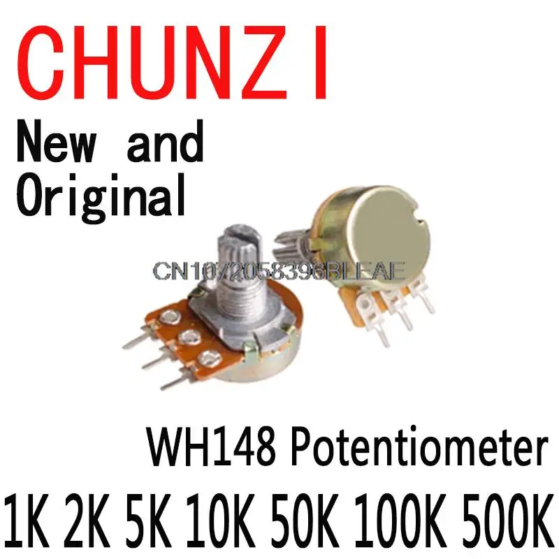 5PCS WH148 B1K B2K B5K B10K B20K B50K B 100K B500K 3PIN 15MM Welle Verstärker Dual Stereo potentiometer 1K 2K 5K 10K 50K 100K 500K