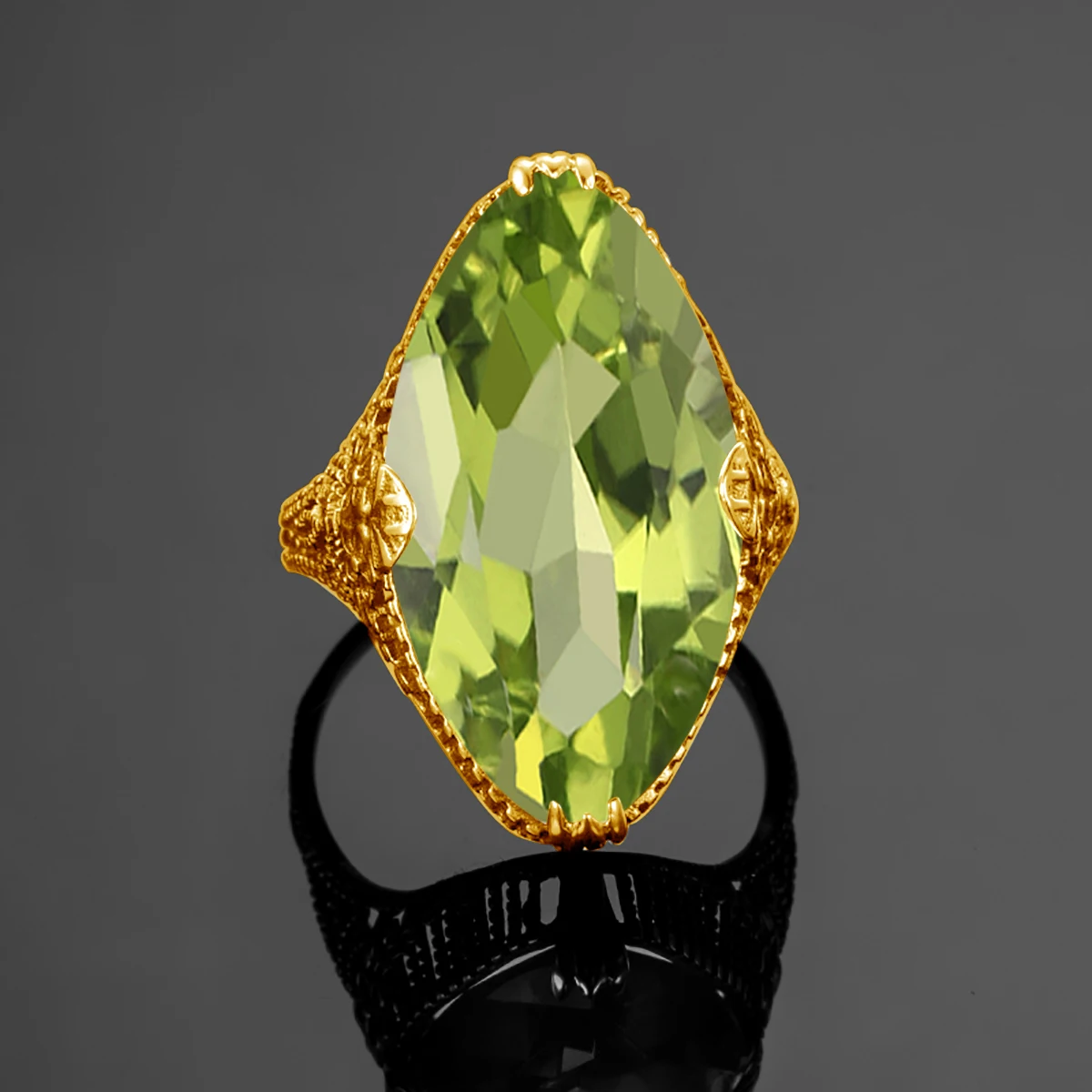 14*26mm Marquise-Stein Oliven-Peridot-Ring Gold für Damen Trend Luxus-Schmuck Geburtsstein Edelsteine Einzigartiges Handgefertigtes Geschenk Damen Sale – Detail 2