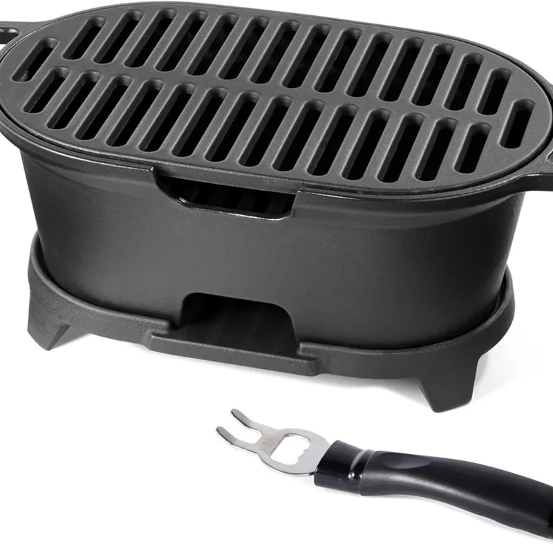 ‌Food Grade Cast Iron Charcoal Grill Outdoor Cooking Camping Portable BBQ Grill for Picnic Tailgating Backyard Party