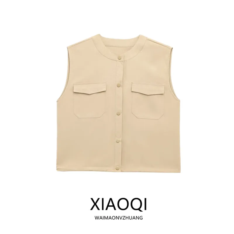 

Весна 2025 г., женский жилет с круглым эластичным подолом, простой жилет, Новое поступление, модная универсальная майка
