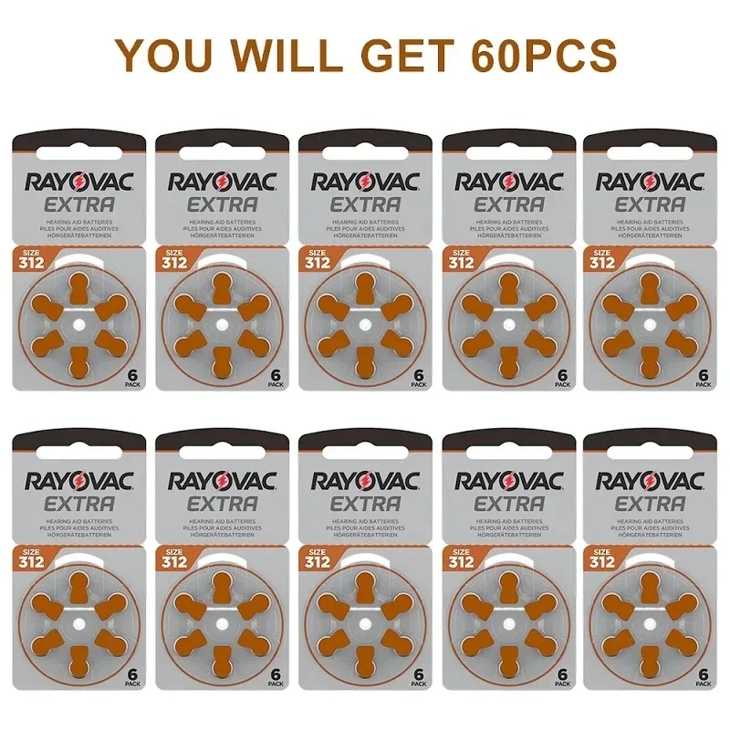 6pcs A312 Rayovac Performance Hearing Aid Batteries 1.45v 312 312a A312 Pr41 Zinc Air Battery For Itc Ric Hearing Aids