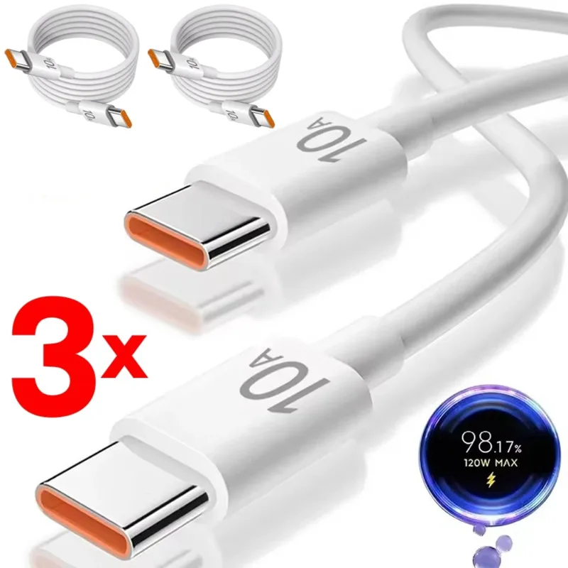 3PCS Universal 120W 10A Fast Charger PD Dual Type C Quick Charging Cable Data Wire Cord for iPhone 15 16 Samsung HUAWEI New 2025